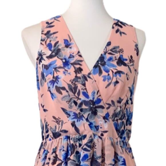 Eliza J Pink Blue Floral Hi Low Flowy Wrap Maxi Dress Sleeveless Women's Size 10 - Picture 5 of 10